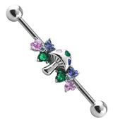 Mushroom Rainbow Heart CZ Stainless Steel Industrial Barbell