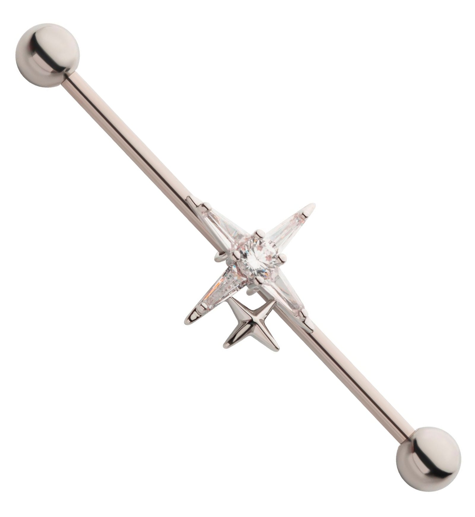 North Star Clear CZ Stainless Steel Industrial Barbell UrbanBodyJewelry
