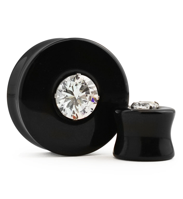 Obsidian Stone Plugs with CZ Inlay