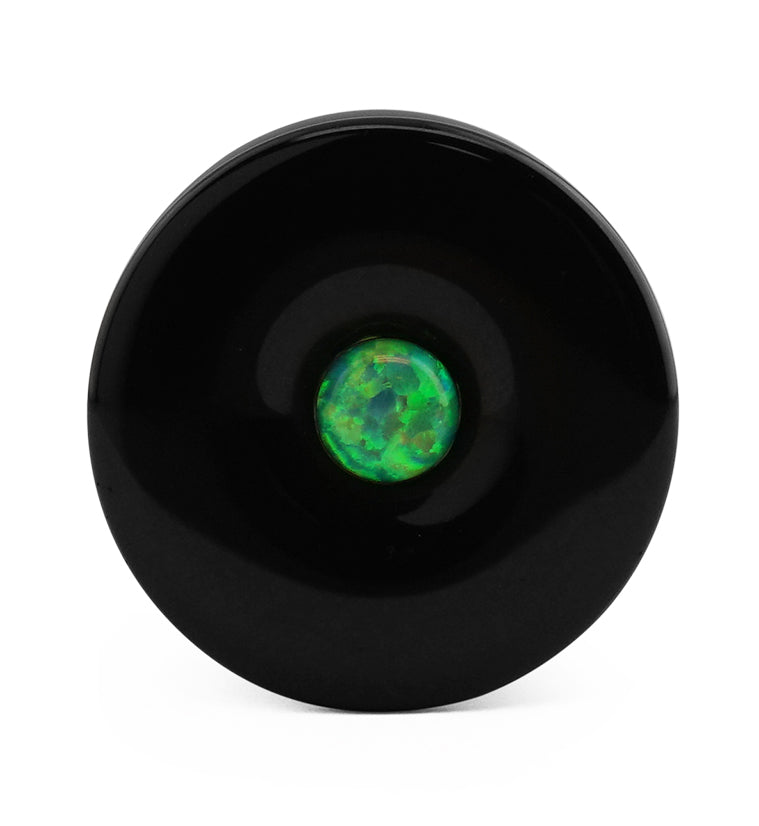 Obsidian Stone Plugs with Micro Green Opal Inlay