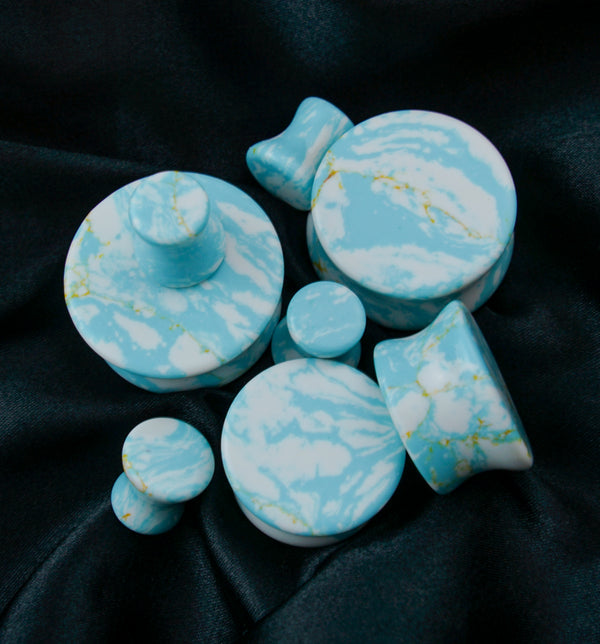 Ocean Howlite Stone Mayan Flare Plugs