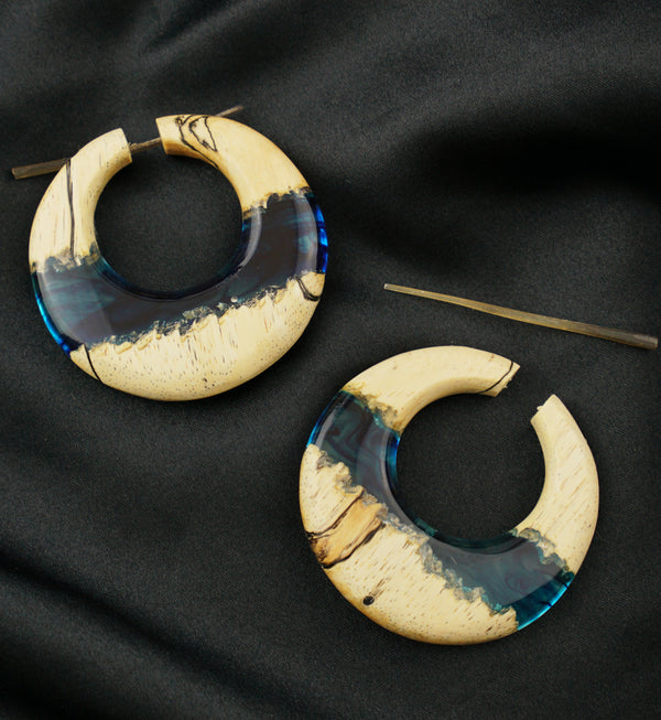 Ocean Resin Tamarind Wood Hoop Earrings