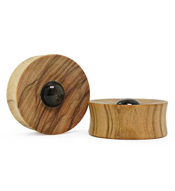 Olive Wood Golden Obsidian Stone Plugs