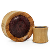 Olive Wood Concave Plugs With Purple Heart Inlay