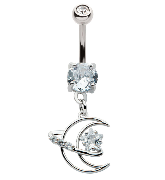 Orbital Moon Dangle Stainless Steel Belly Button Ring UrbanBodyJewelry