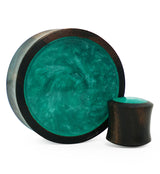 Areng Wood Plugs With Green Resin Inlay