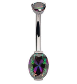 Oval Black Aurora CZ Titanium Belly Button Ring