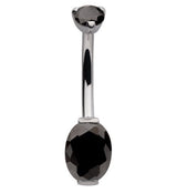 Oval Black CZ Titanium Belly Button Ring