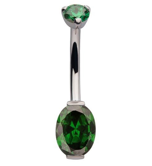 Oval Emerald CZ Titanium Belly Button Ring