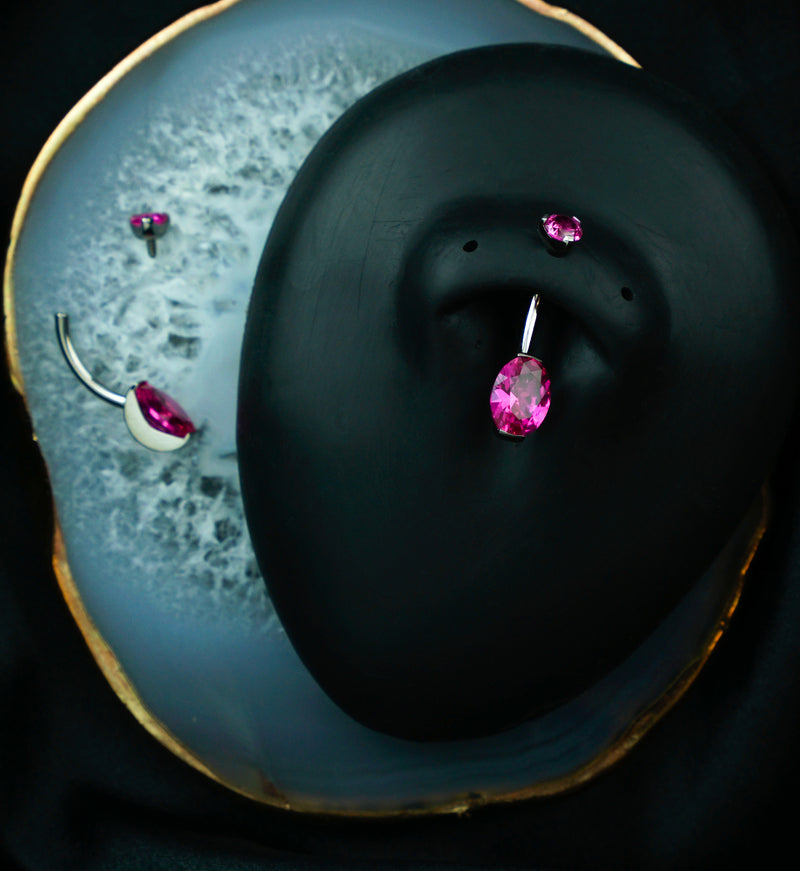 Oval Fuchsia CZ Titanium Belly Button Ring