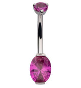 Oval Fuchsia CZ Titanium Belly Button Ring