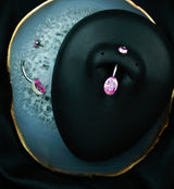 Oval Pink CZ Titanium Belly Button Ring