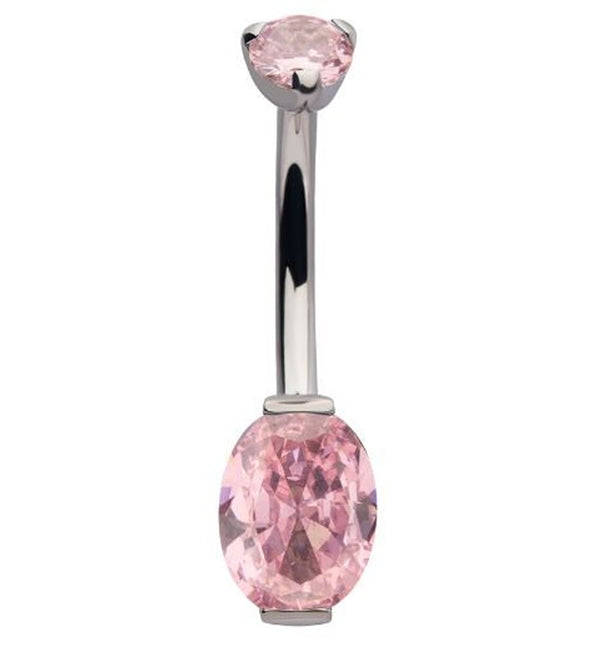 Oval Pink CZ Titanium Belly Button Ring