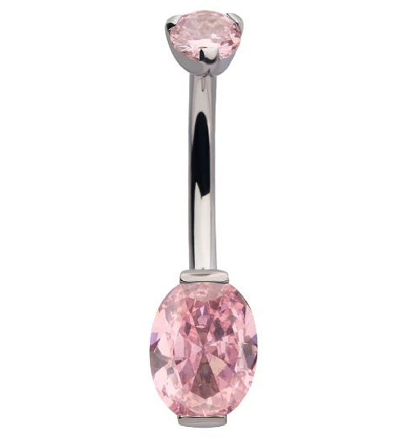 Oval Pink CZ Titanium Belly Button Ring