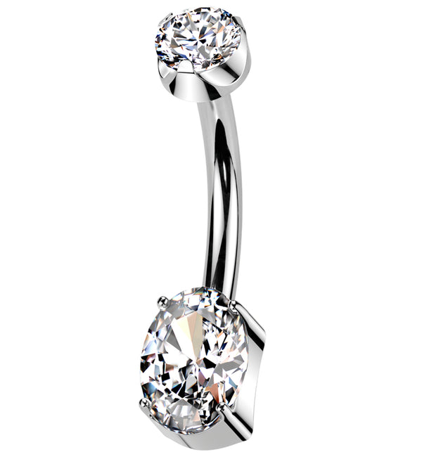 Oval Prong Clear CZ Titanium Internally Threaded Belly Button Ring