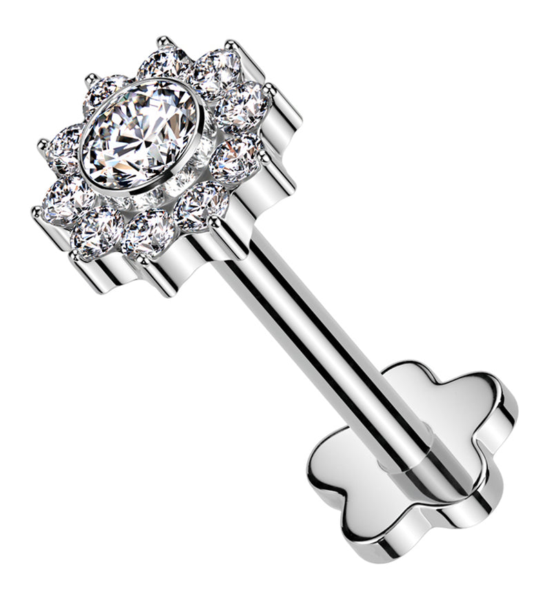 Pave Flower Clear CZ Flower Back Internally Threaded Titanium Labret