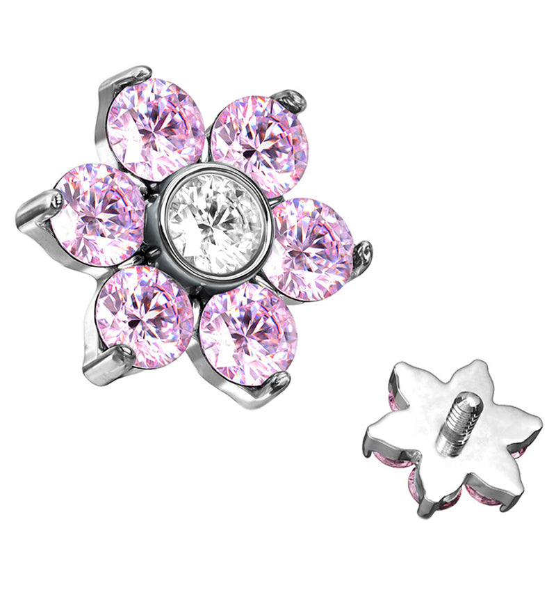 Pink CZ Floret Titanium Internally Threaded Top