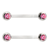 Pink CZ Stainless Steel Threadless Nipple Barbells