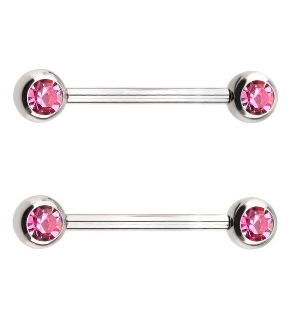 Pink CZ Stainless Steel Threadless Nipple Barbells