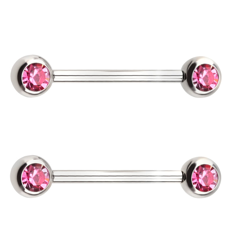 Pink CZ Stainless Steel Threadless Nipple Barbells