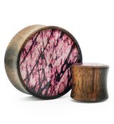 Areng Wood Plugs with Faux Pink Labradorite Inlay