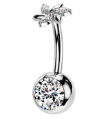 Pinwheel Flower Clear CZ Titanium Threadless Belly Button Ring