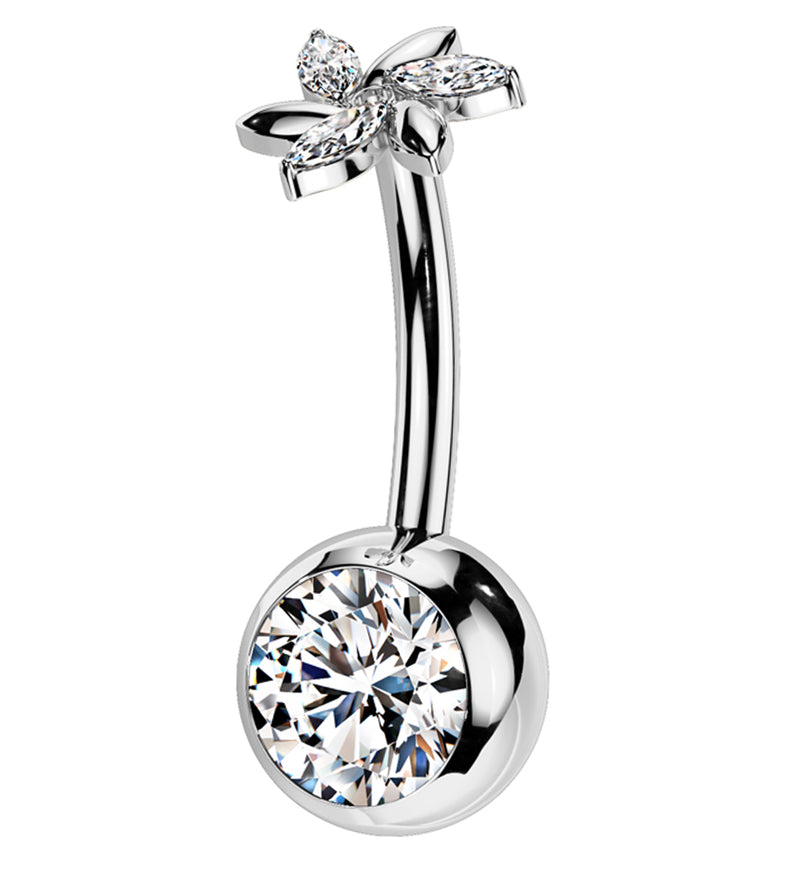 Pinwheel Flower Clear CZ Titanium Threadless Belly Button Ring