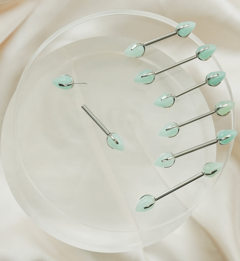 Point Amazonite Stone Threadless Titanium Nipple Barbell