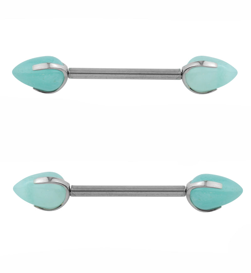 Point Amazonite Stone Threadless Titanium Nipple Barbell