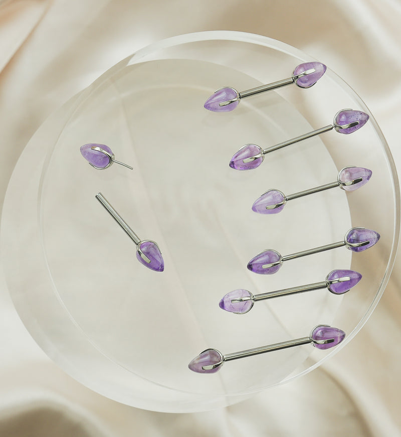 Point Amethyst Stone Threadless Titanium Nipple Barbell