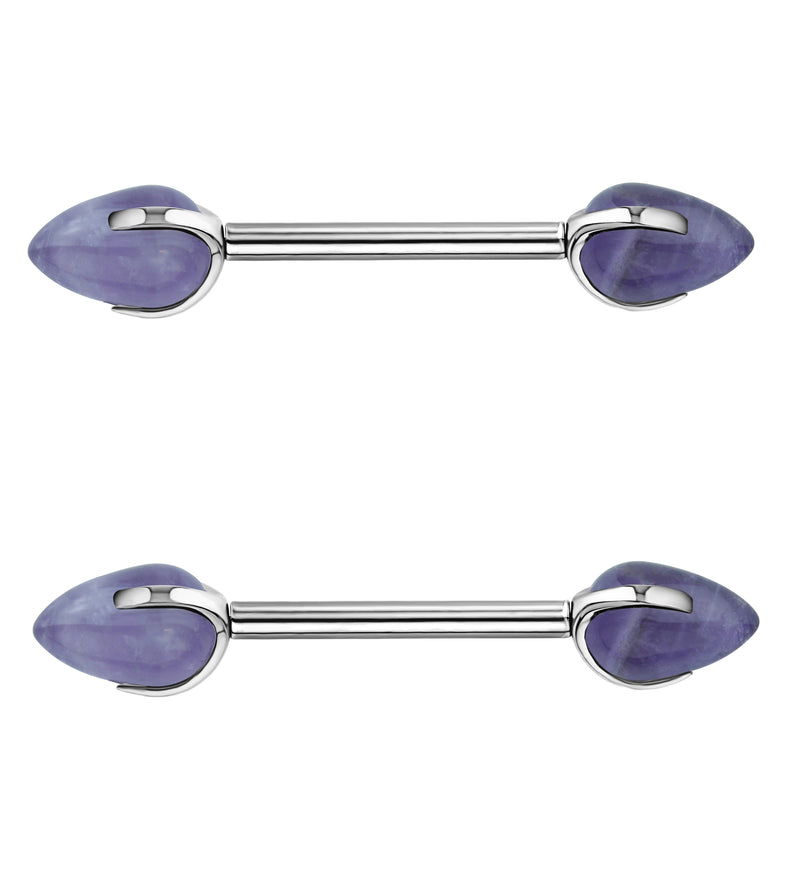 Point Amethyst Stone Threadless Titanium Nipple Barbell