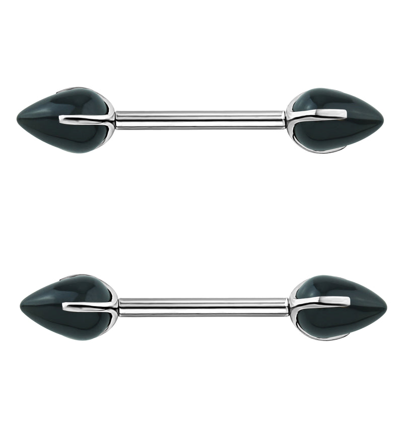 Point Black Obsidian Stone Threadless Titanium Nipple Barbell