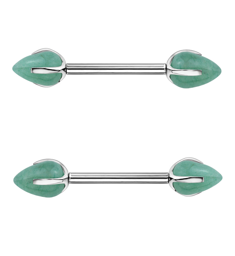 Point Green Aventurine Stone Threadless Titanium Nipple Barbell