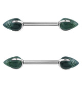 Point Moss Agate Stone Threadless Titanium Nipple Barbell