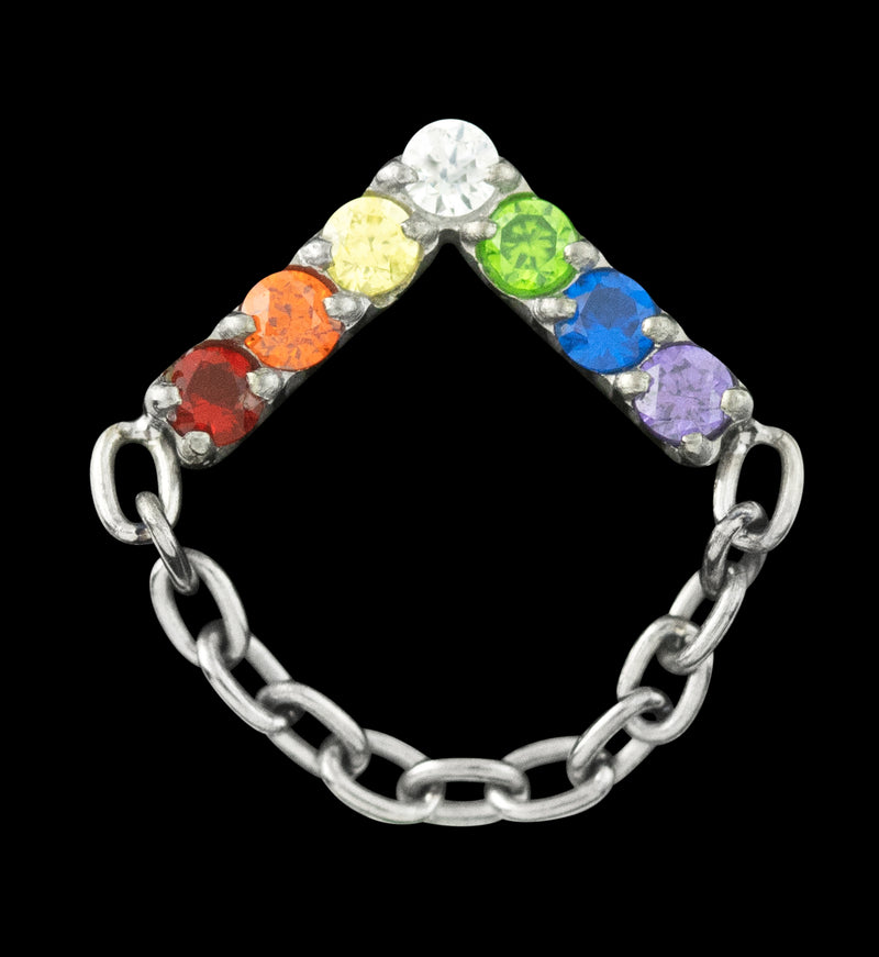 Point Rainbow CZ Dangle Chain Threadless Titanium Top