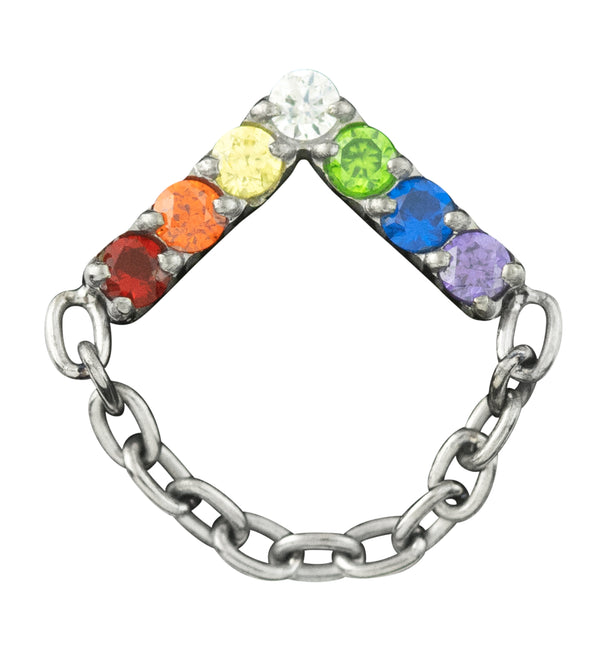 Point Rainbow CZ Dangle Chain Threadless Titanium Top