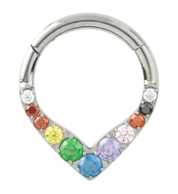 Point Rainbow CZ Titanium Hinged Segment Ring