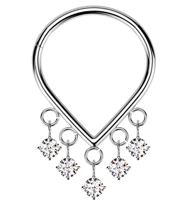 Pointed Multi-Dangle Clear CZ Titanium Hinged Segment Ring