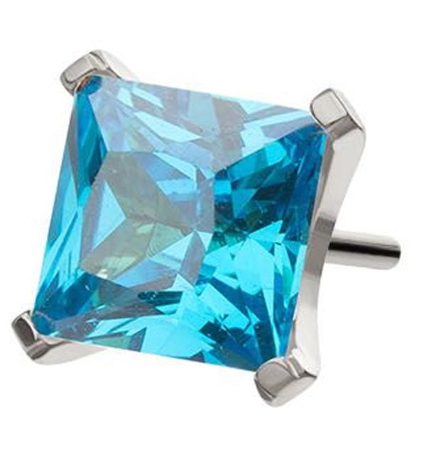 Princess Blue Topaz CZ Threadless Titanium Top