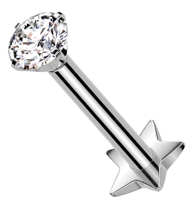 Prong Clear CZ Star Disk Titanium Threadless Labret