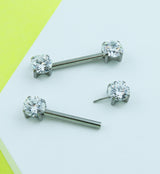 Prong Clear CZ Threadless Titanium Nipple Barbells