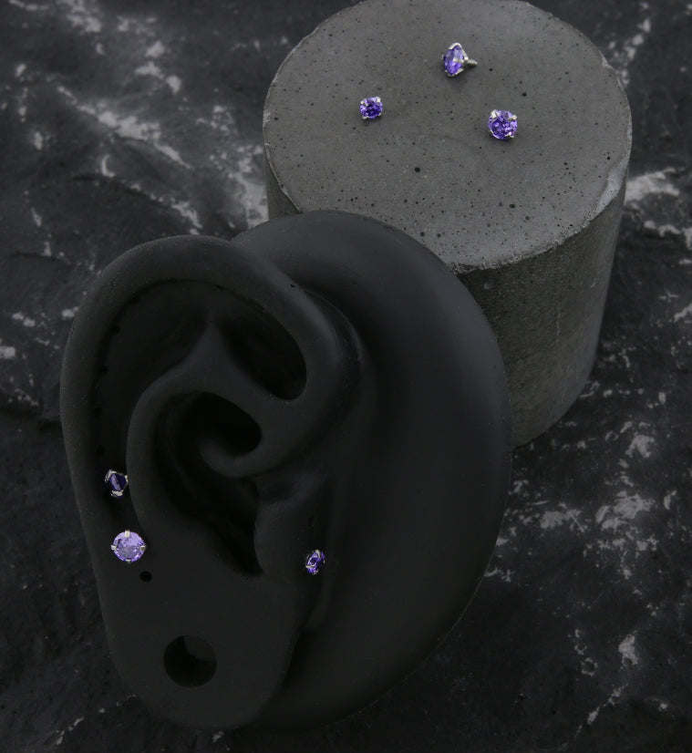 Prong Purple CZ Stainless Steel Internally Threaded Top