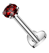 Prong Red CZ Internally Threaded Titanium Heart Disk Labret