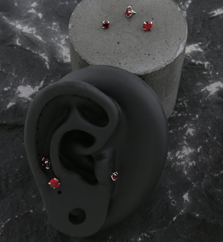 Prong Red CZ Stainless Steel Internally Threaded Top