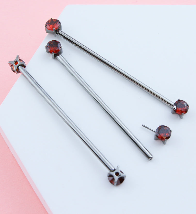 Prong Red CZ Threadless Titanium Industrial Barbell