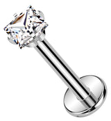 Prong Square Clear CZ Internally Threaded Titanium Labret