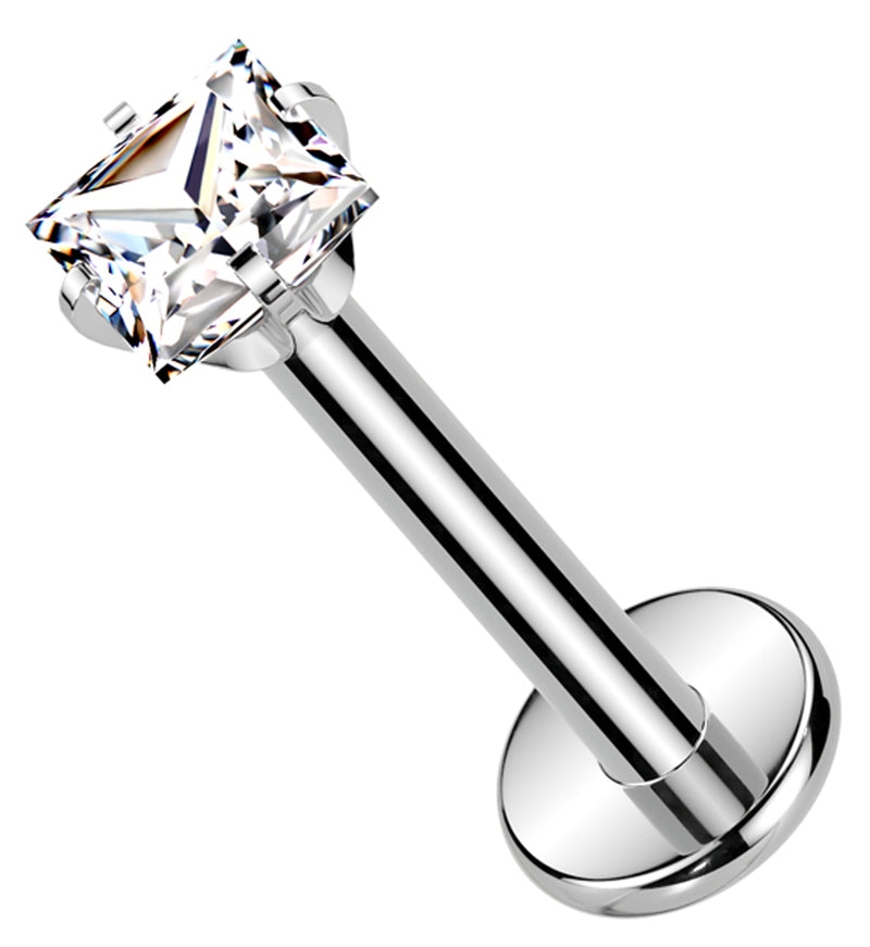 Prong Square Clear CZ Internally Threaded Titanium Labret