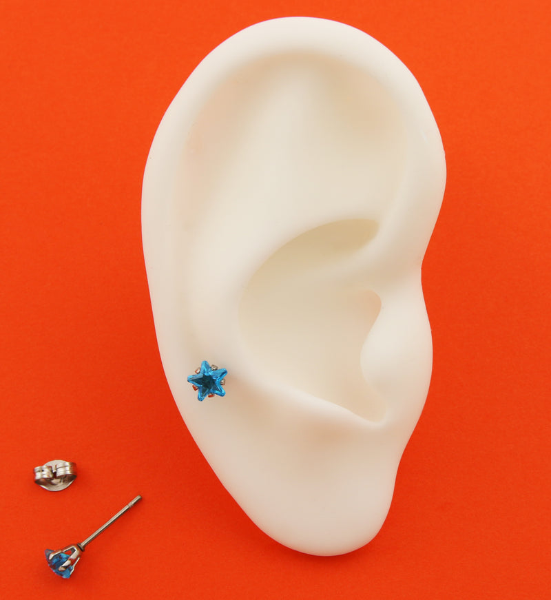 Prong Star Aqua CZ Stainless Steel Stud Earrings