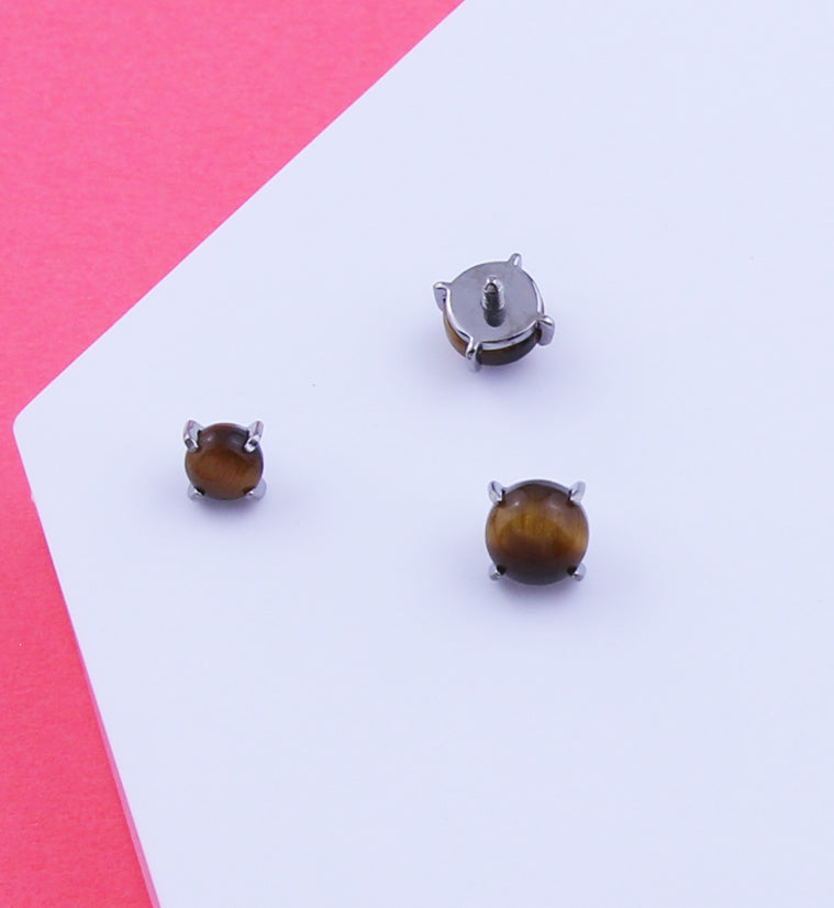 Prong Tiger Eye Stone Titanium Internally Threaded Top