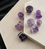 Purple Amethyst Stone Plugs - Single Flare with Grooves